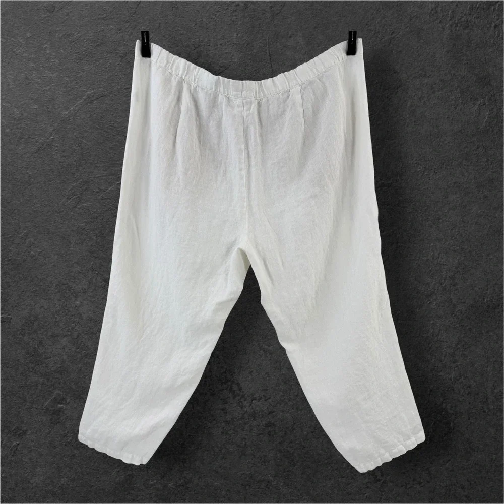 J Jill Love Linen‎ Pants 3X White Elastic Waist Lined Pockets Plus Size